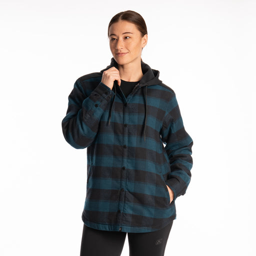 Klim Big Sky Fleece Lined Women's Flannel Hoodie in Reflecting Pond - Black