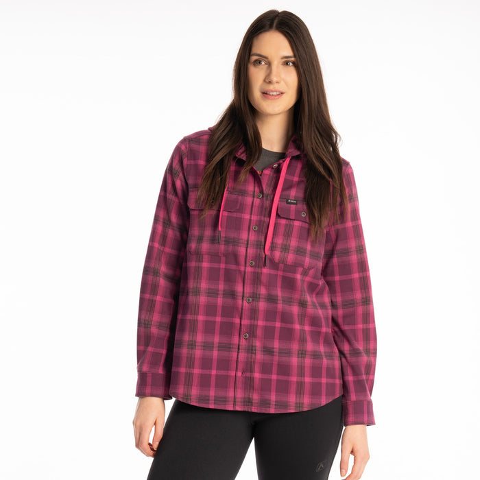 Klim Ginny Mountain Midweight Stretch Women's Flannel Hoodie in Italian Plum - Fuchsia Red