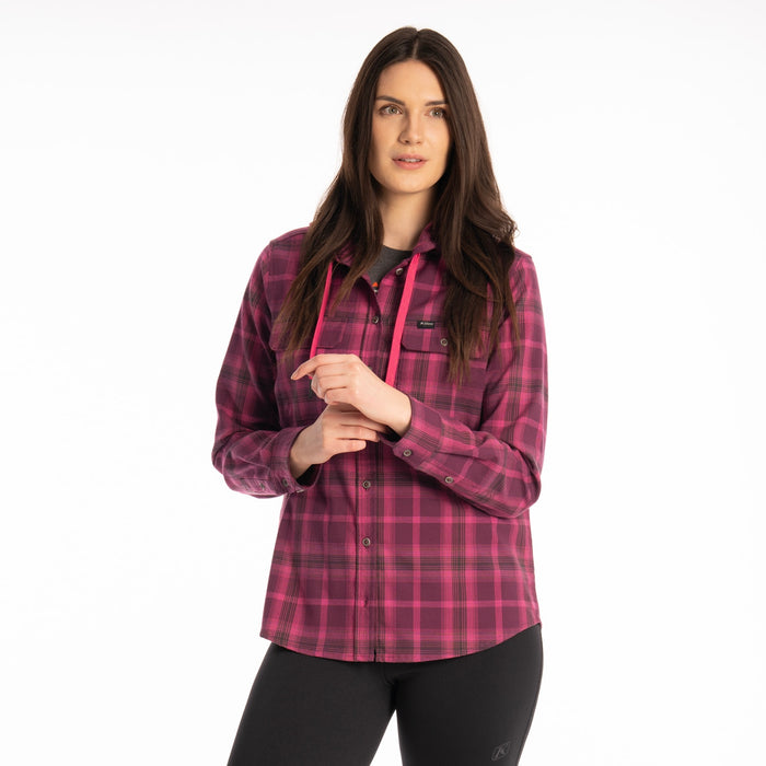 Klim Ginny Mountain Midweight Stretch Women's Flannel Hoodie in Italian Plum - Fuchsia Red