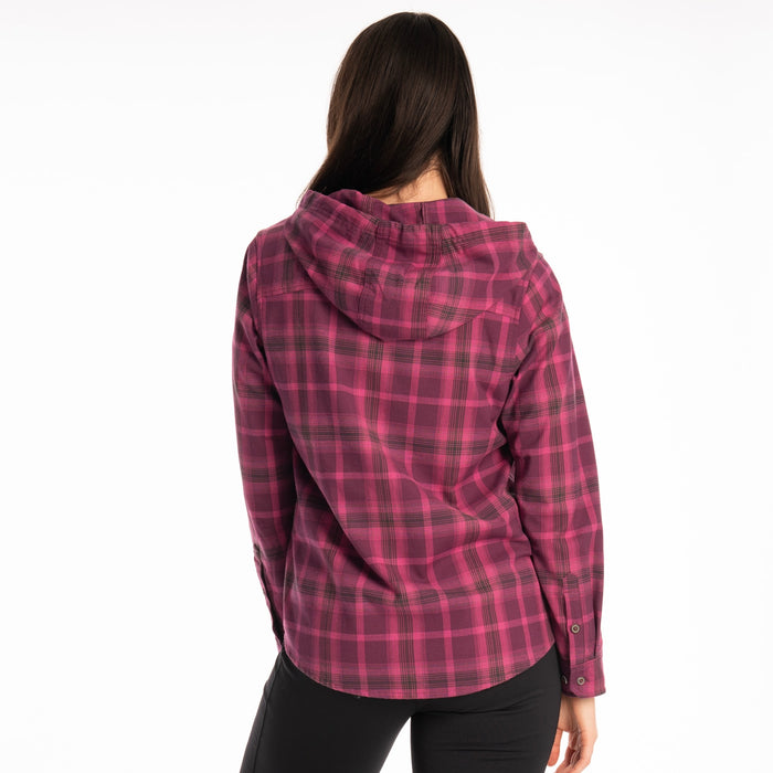 Klim Ginny Mountain Midweight Stretch Women's Flannel Hoodie in Italian Plum - Fuchsia Red