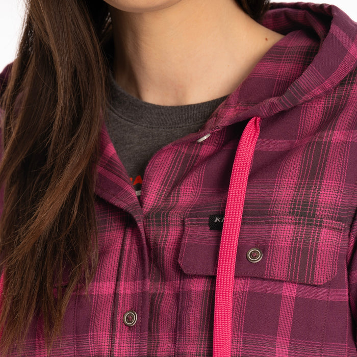 Klim Ginny Mountain Midweight Stretch Women's Flannel Hoodie in Italian Plum - Fuchsia Red