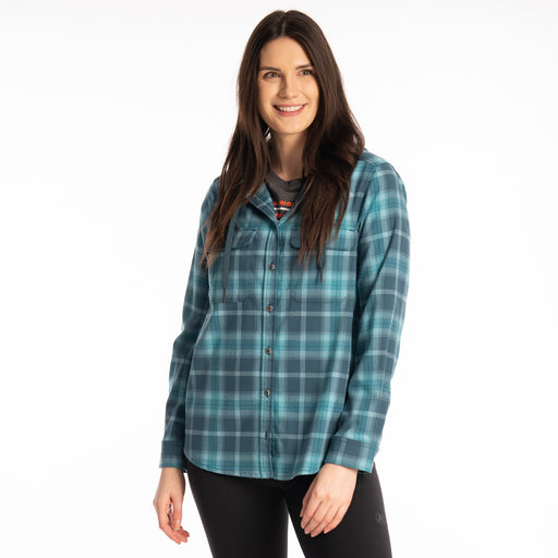 Klim Ginny Mountain Midweight Stretch Women's Flannel Hoodie in Reflecting Pond - Milky Blue