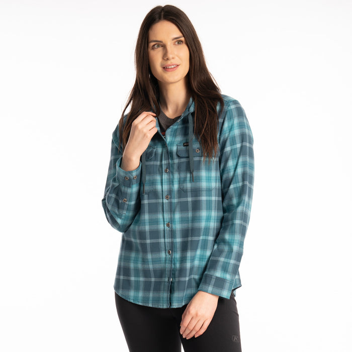 Klim Ginny Mountain Midweight Stretch Women's Flannel Hoodie in Reflecting Pond - Milky Blue