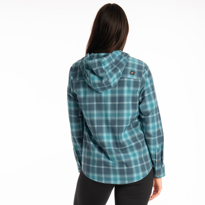 Klim Ginny Mountain Midweight Stretch Women's Flannel Hoodie in Reflecting Pond - Milky Blue