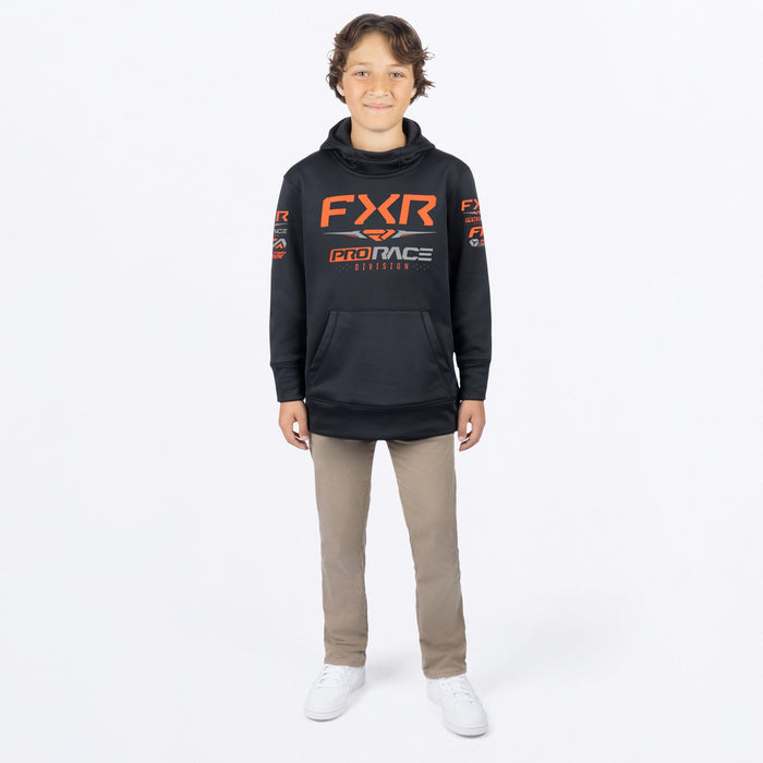 FXR YOUTH RACE DIVISION TECH PULLOVER HOODIE in Black/Orange
