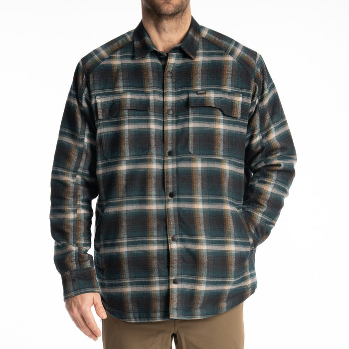 KLIM Bridger Fleece Lined Flannel Shirt in Dark Sea - Golden Brown