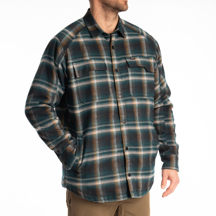 KLIM Bridger Fleece Lined Flannel Shirt in Dark Sea - Golden Brown