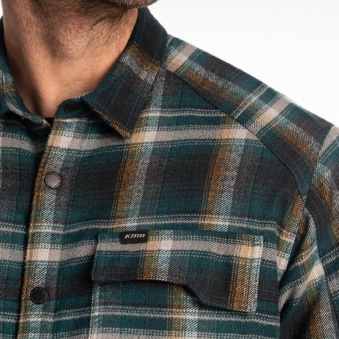 KLIM Bridger Fleece Lined Flannel Shirt in Dark Sea - Golden Brown