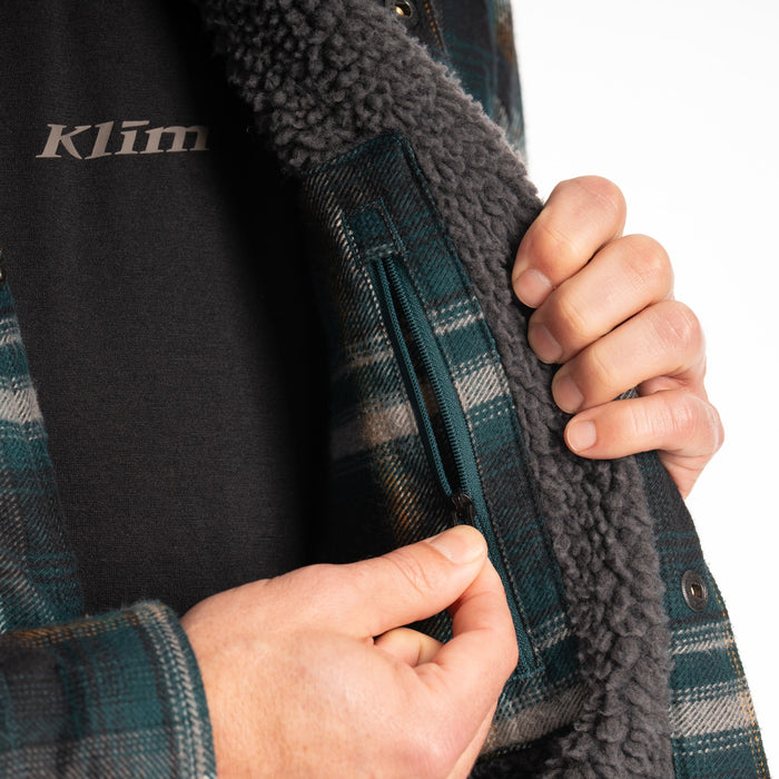 KLIM Bridger Fleece Lined Flannel Shirt in Dark Sea - Golden Brown