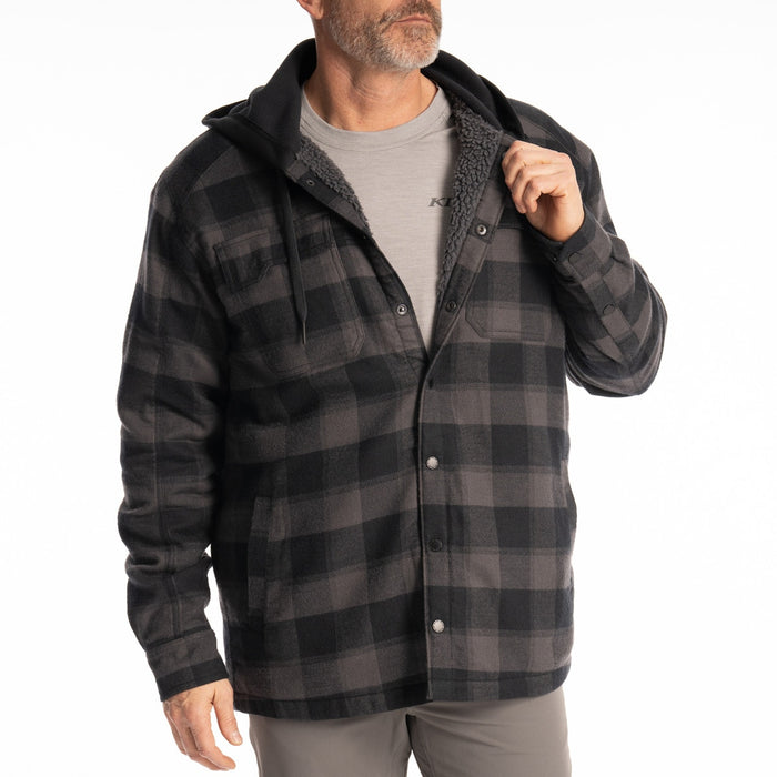 KLIM Targhee Fleece Lined Flannel Hoodie in Asphalt - Black