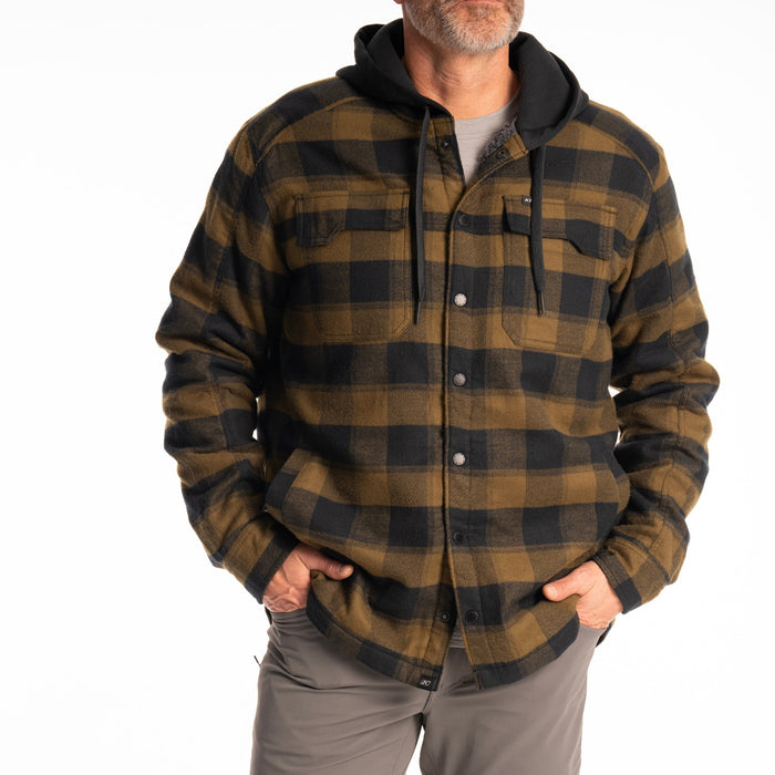 KLIM Targhee Fleece Lined Flannel Hoodie in Dark Olive - Black