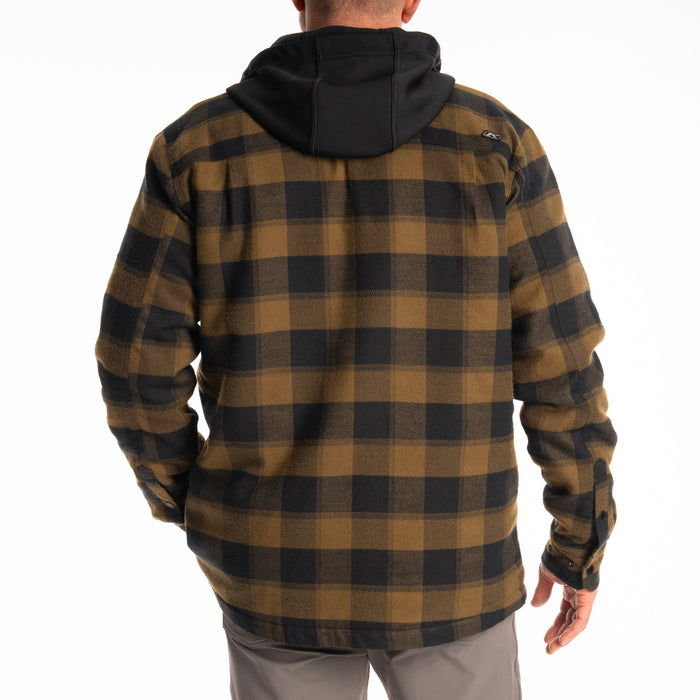 KLIM Targhee Fleece Lined Flannel Hoodie in Dark Olive - Black