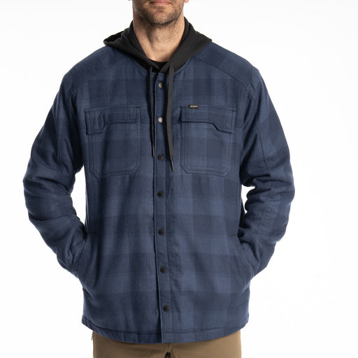 KLIM Targhee Fleece Lined Flannel Hoodie in Dress Blues - Black