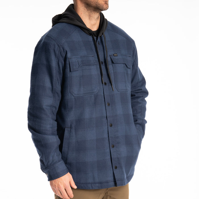 KLIM Targhee Fleece Lined Flannel Hoodie in Dress Blues - Black