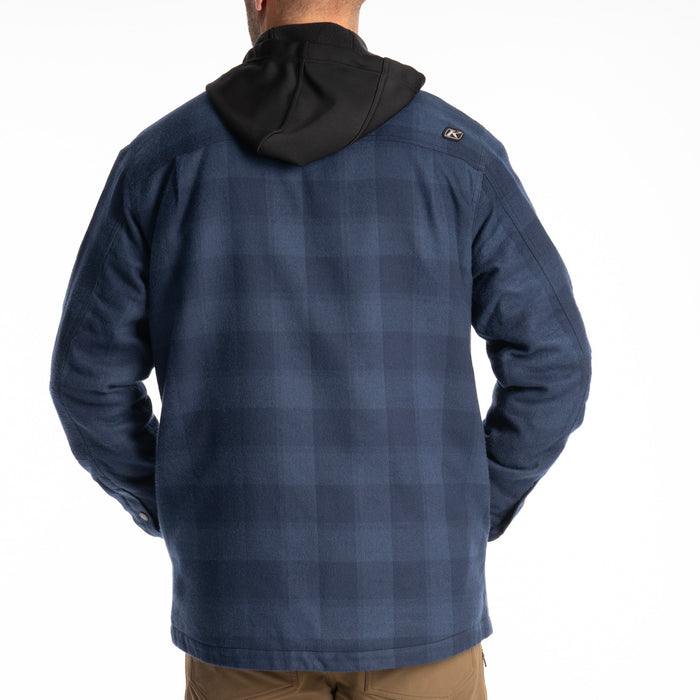 KLIM Targhee Fleece Lined Flannel Hoodie in Dress Blues - Black