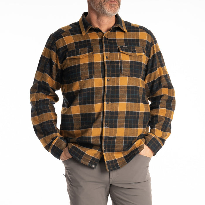 KLIM Owen Heavyweight Flannel Shirt in Golden Brown - Black