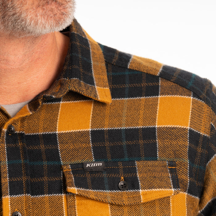 KLIM Owen Heavyweight Flannel Shirt in Golden Brown - Black