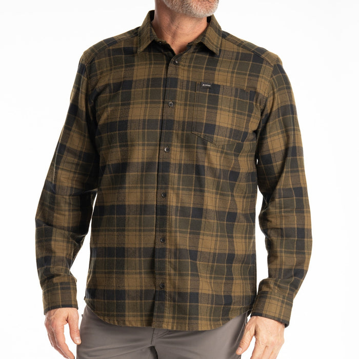 KLIM Cottonwood Midweight Flannel Shirt in Dark Olive - Black