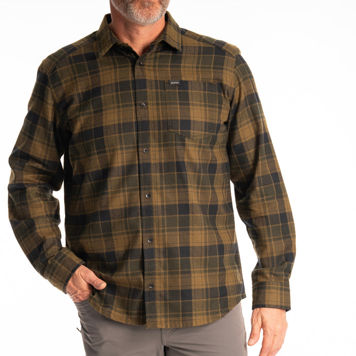 KLIM Cottonwood Midweight Flannel Shirt in Dark Olive - Black