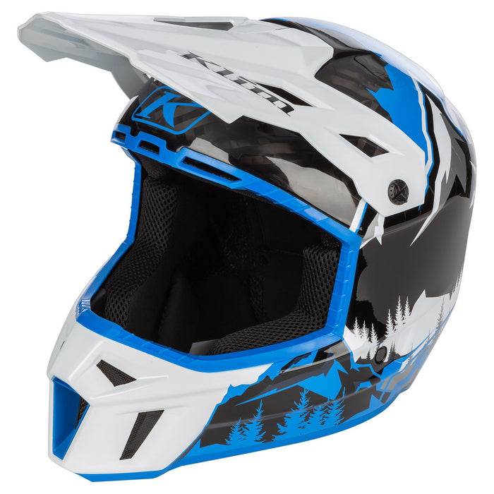 KLIM F3 Carbon DNA Visor in Electric Blue Lemonade - White