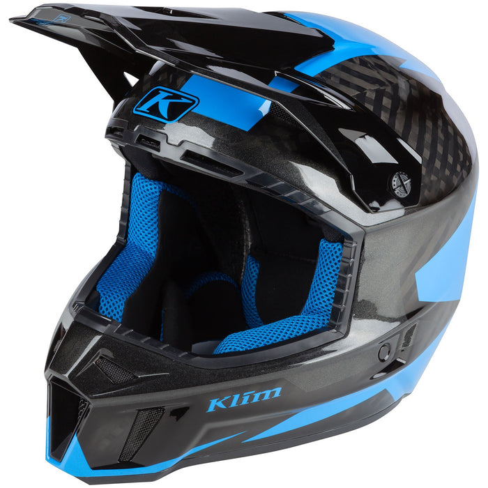 Klim F3 Carbon Ripper Helmet in Electric Blue Lemonade