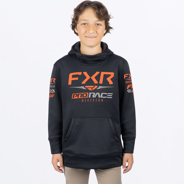 FXR YOUTH RACE DIVISION TECH PULLOVER HOODIE in Black/Orange