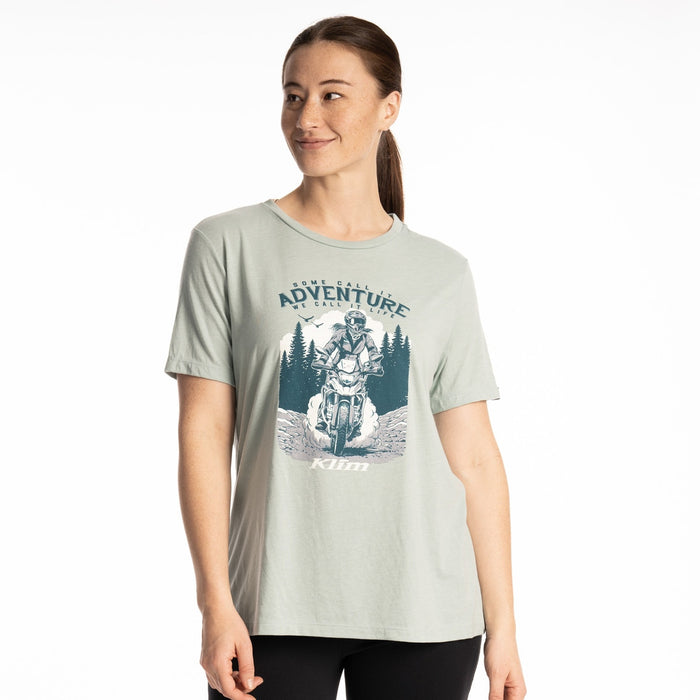 KLIM WOMENS ADVENTURE TRI-BLEND TEE 2026 in Dusty Blue - Deep Lagoon