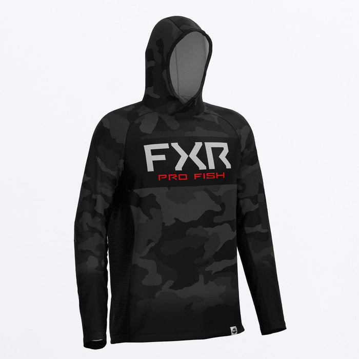 FXR DERBY CAMO AIR UPF PULLOVER HOODIE 2025 in Black Camo/Red
