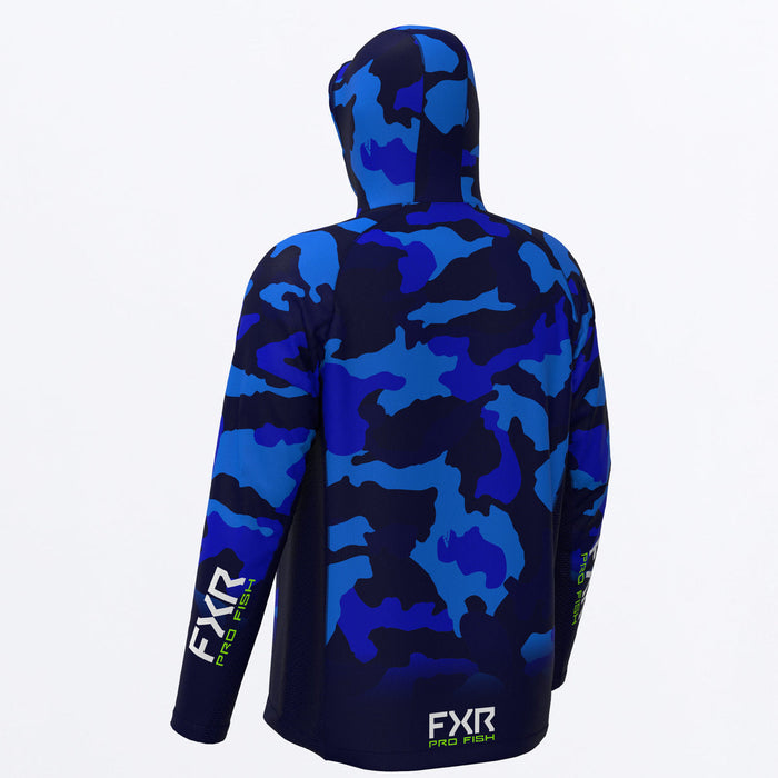 FXR DERBY CAMO AIR UPF PULLOVER HOODIE 2025 in Blue Camo/Lime