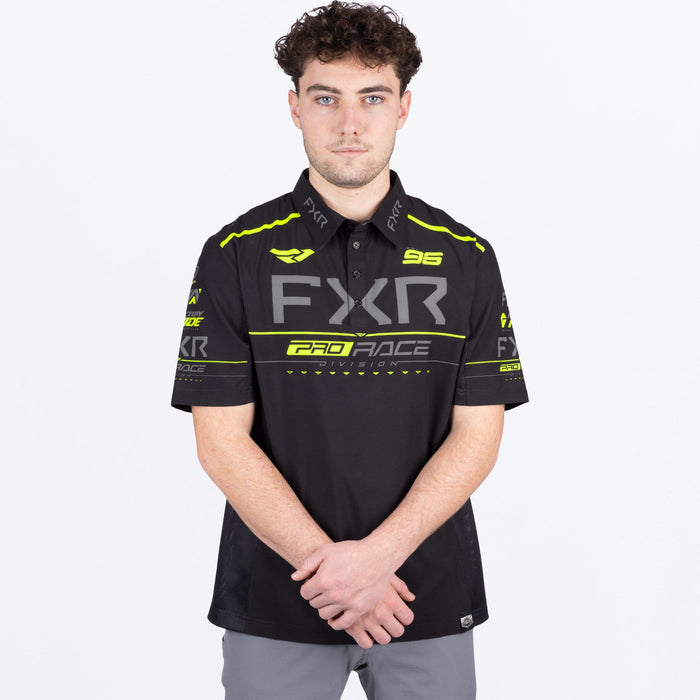 FXR RACE DIVISION PERFORMANCE UPF POLO SHIRT 2025 - Black/HiVis