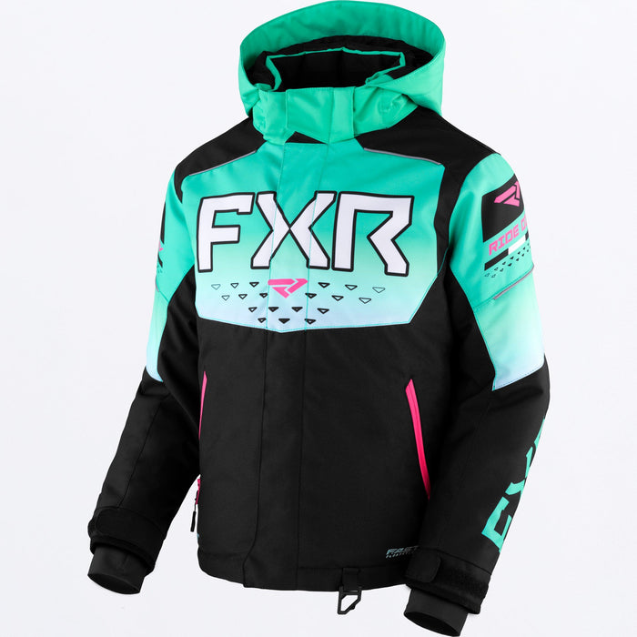 FXR Helium Youth Jacket in Black/Mint Fade/E Pink