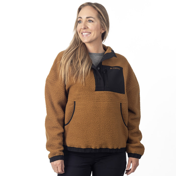 KLIM SIRA HIGH PILE FLEECE HOODIE 2025 in Saddle Brown - Black