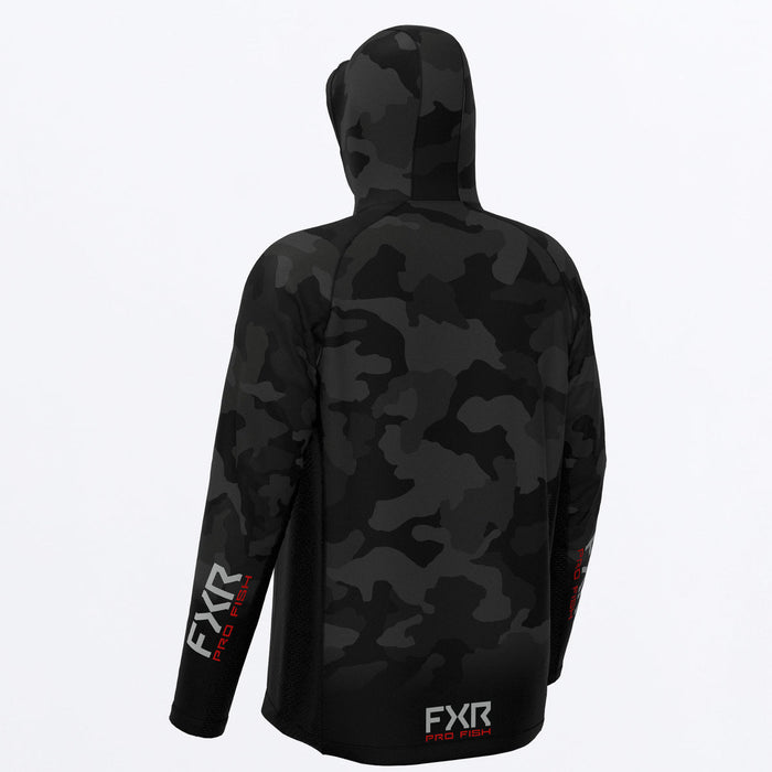 FXR DERBY CAMO AIR UPF PULLOVER HOODIE 2025 in Black Camo/Red
