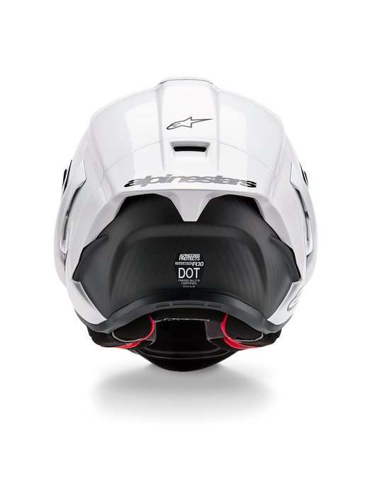 ALPINESTARS SUPERTECH R10 SOLID HELMET 2025 IN WHITE GLOSSY/ BLACK MATT