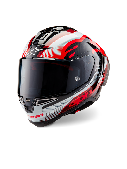 ALPINESTARS SUPERTECH R10 TEAM HELMET 2025 IN BLACK/ CARBON RED/  GLOSSY WHITE