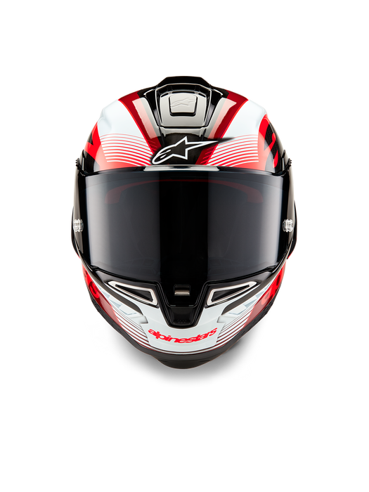 ALPINESTARS SUPERTECH R10 TEAM HELMET 2025 IN BLACK/ CARBON RED/  GLOSSY WHITE