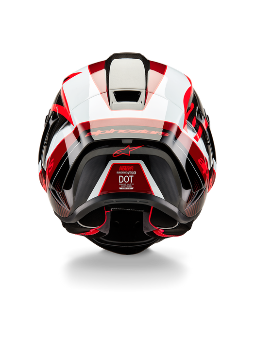ALPINESTARS SUPERTECH R10 TEAM HELMET 2025 IN BLACK/ CARBON RED/  GLOSSY WHITE