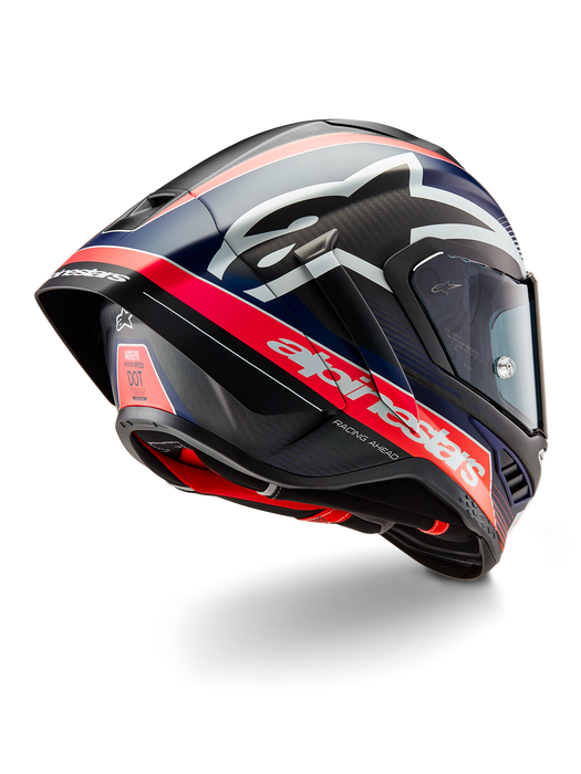 ALPINESTARS SUPERTECH R10 TEAM HELMET 2025 IN BLACK/ CARBON FLUO RED/ BLUE MATTE