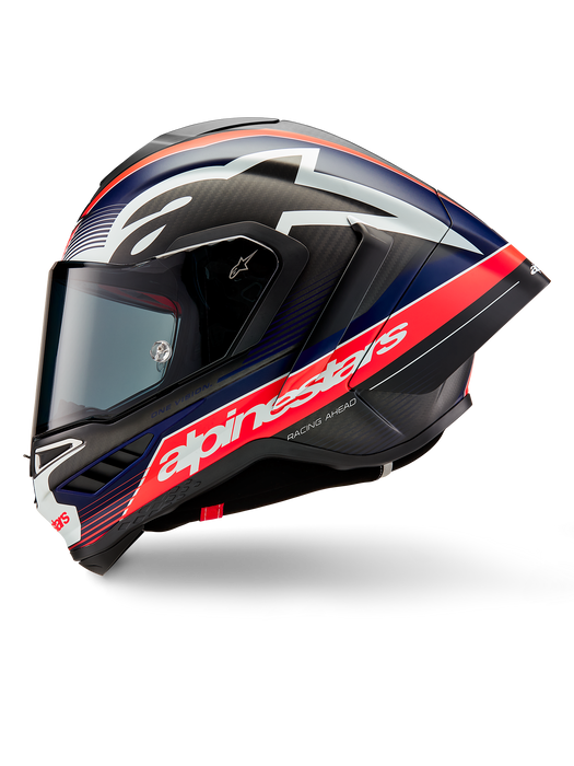 ALPINESTARS SUPERTECH R10 TEAM HELMET 2025 IN BLACK/ CARBON FLUO RED/ BLUE MATTE