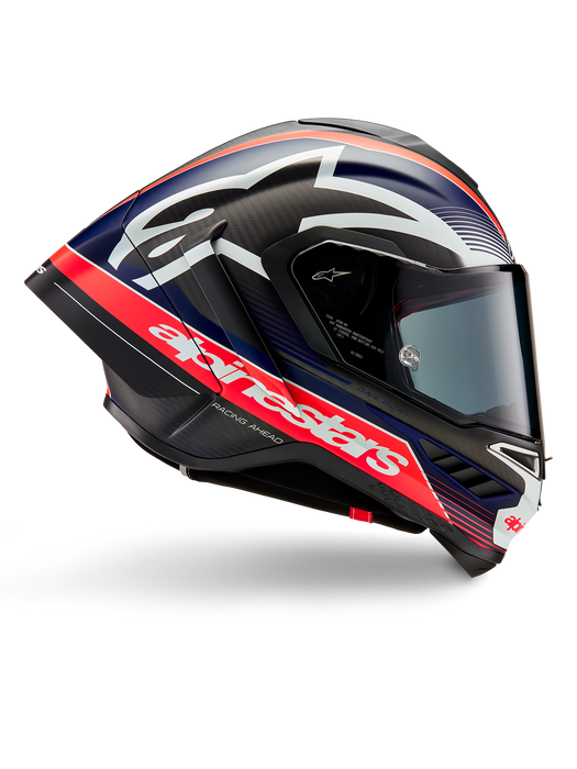 ALPINESTARS SUPERTECH R10 TEAM HELMET 2025 IN BLACK/ CARBON FLUO RED/ BLUE MATTE