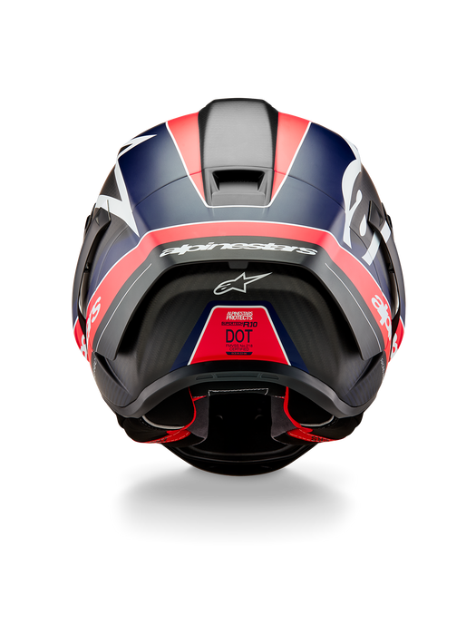 ALPINESTARS SUPERTECH R10 TEAM HELMET 2025 IN BLACK/ CARBON FLUO RED/ BLUE MATTE