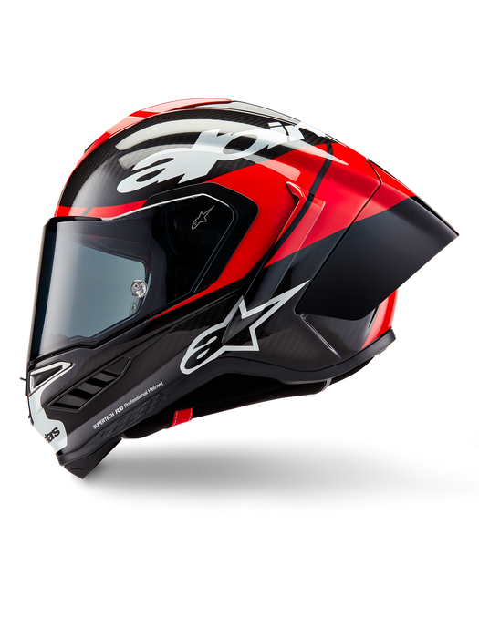 ALPINESTARS SUPERTECH R10 ELEMENT HELMET 2025 IN BLACK/ CARBON BRIGHT RED/ WHITE GLOSSY