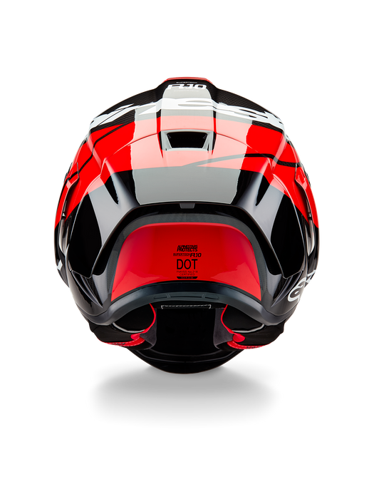ALPINESTARS SUPERTECH R10 ELEMENT HELMET 2025 IN BLACK/ CARBON BRIGHT RED/ WHITE GLOSSY