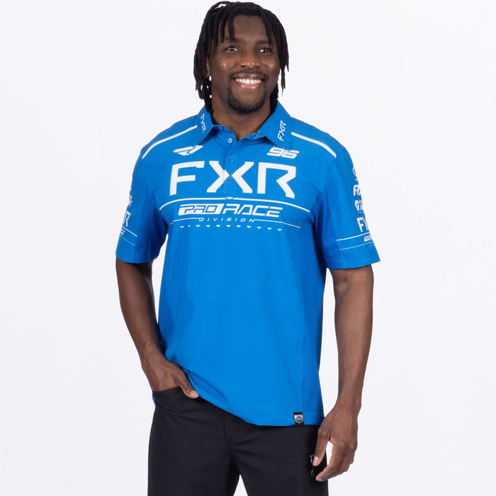 FXR RACE DIVISION PERFORMANCE UPF POLO SHIRT 2025 - Blue/White