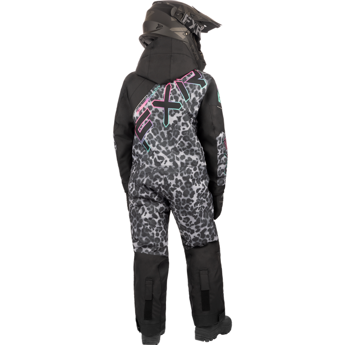 FXR CX Child Monosuit in Black Cheetah / Mint E-Pink