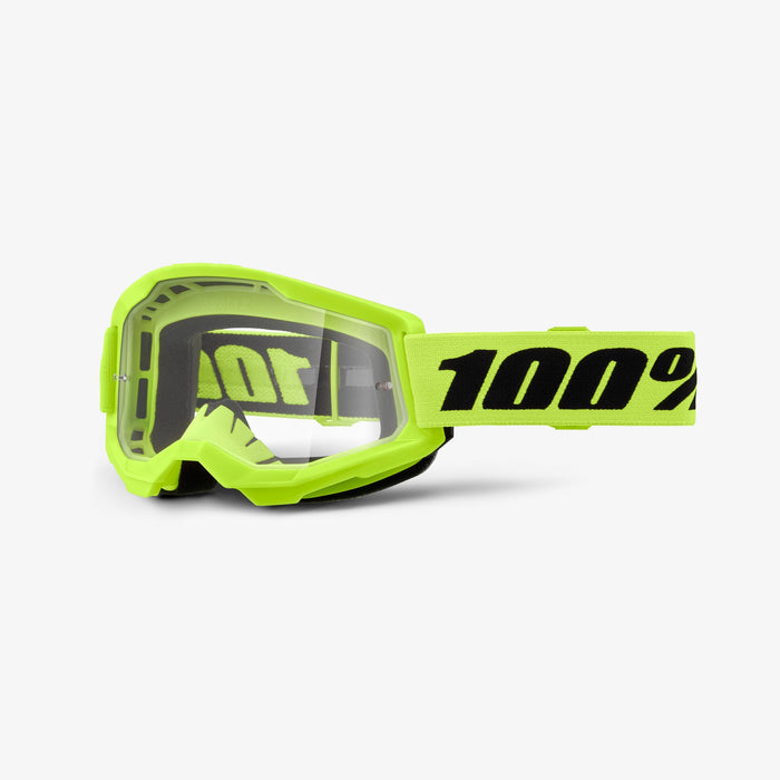 100% Strata 2 Youth Goggles - Clear Lens in Neon Yellow - Neon Yellow/Black