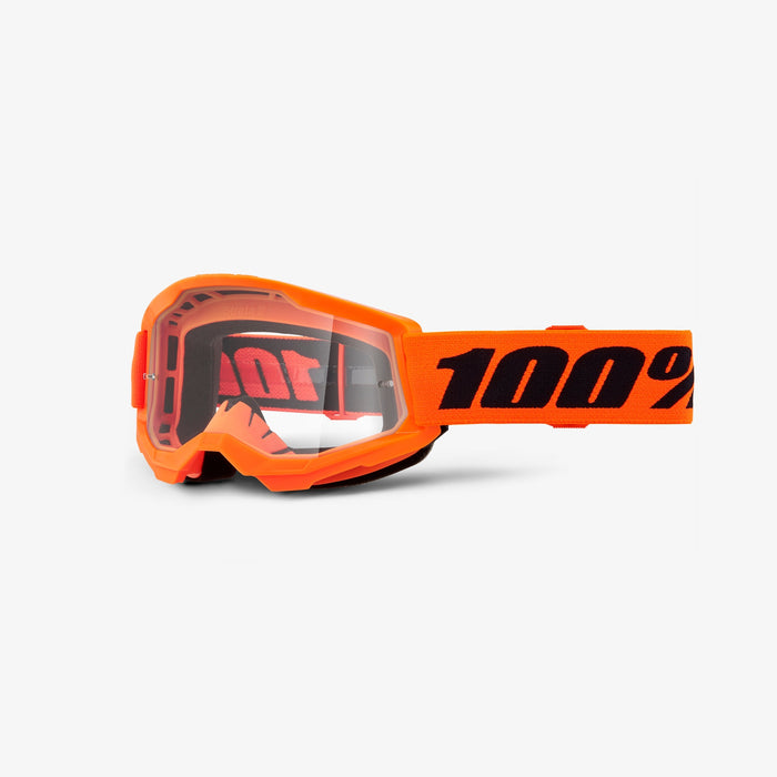 100% Strata 2 Youth Goggles - Clear Lens in Neon Orange - Neon Orange/Black