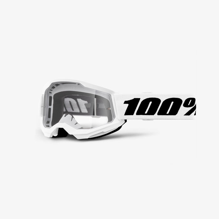 100% Strata 2 Youth Goggles - Clear Lens in White - White/Black