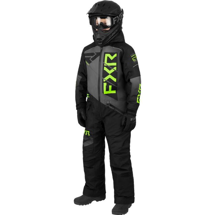 FXR Helium Child Monosuit in Black/Charcoal/Lime