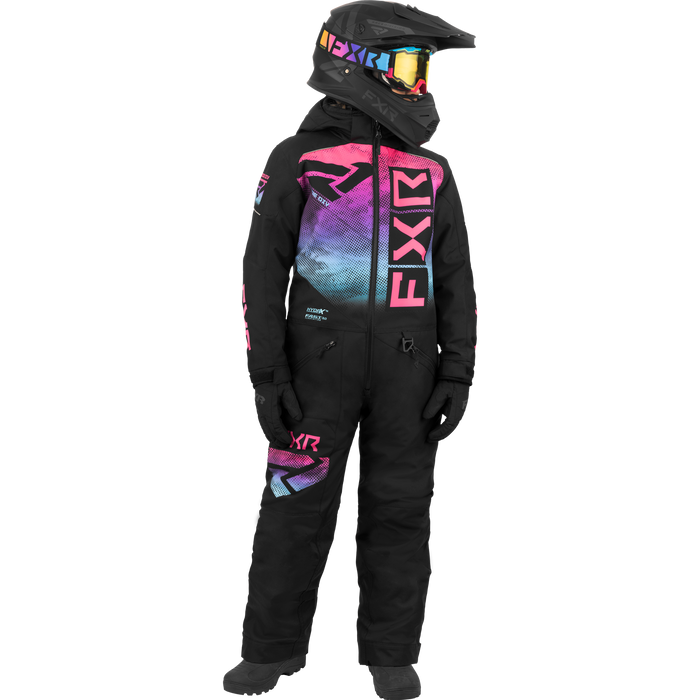FXR Helium Child Monosuit in Black/Sky-E Pink Haze